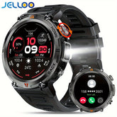 JELLOO Smart Watch With Flashlight, 1.45 Inch Touch Screen Smartwatch (Answer/Make Calls) For Men Fitness Tracker Watch Compatible With Android/iPhon// IOS