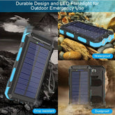 1pc 8000mAh Charger Portable Solar Cell Phone Battery Panel Charger With Flashlight Lighting/USB Compass, Suitable For IPhone/ Android Mobile Phone Electronic Devices, Gift Customization, Outdoor Camping Emergency Power Backu