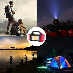 1pc Dual Solar-Powered LED+COB Multi-Functional Camping And Hiking Light, Super Bright Solar-powered Handheld Flashlight, Dual Light Sources For Emergency And Outdoor Use