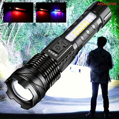 1pc APOLLOFIRE High Strength Aluminium Alloy Flashlight, P50 Light Beads, Built-in 1500 MA Battery, Rechargeable LED Flashlight, Flood Light For Outdoor Activities - Powerful And Portable Function