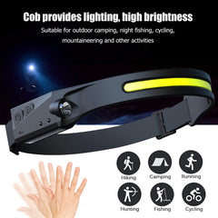 FCJ COB LED Induction Riding Headlamp Flashlight USB Rechargeable Waterproof Camping Headlight All Perspectives Hunting Tool