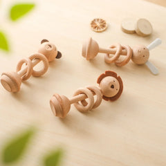 1pc Baby Rattles Toys Beech Wooden Animal Rattles Music Hand Bells Toys Newbron Montessori Educational Mobile Rattle Blocks Toys