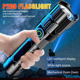 High Power P200 Led Flashlight Rechargeable Telescopic Zoom Tactical Torch Hand Lantern For Outdoor Camping Emergency Lighting