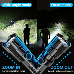 High Power P200 Led Flashlight Rechargeable Telescopic Zoom Tactical Torch Hand Lantern For Outdoor Camping Emergency Lighting