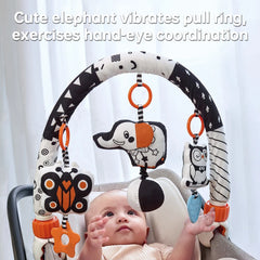 TUMAMA Baby Plush Arch Sensory Toys for Car Seat Stroller Crib Baby Play Hanging Toys Detachable Rustling Owl Rebound Elephant