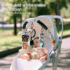 TUMAMA Baby Plush Arch Sensory Toys for Car Seat Stroller Crib Baby Play Hanging Toys Detachable Rustling Owl Rebound Elephant