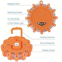 6pcs set/12pcs set Car Traffic Warning Lights Emergency Flashlight with Magnetic Hook and 1 Screwdriver