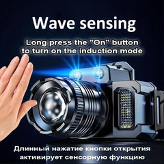 Staaricc HXP50+COB LED Headlight,, Rechargeable Lithium Battery, 1500mAh, Head-Mounted Flashlight for Outdoor Camping, Fishing, Rock Climbing, with Multiple Components