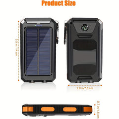 1pc 8000mAh Charger Portable Solar Cell Phone Battery Panel Charger With Flashlight Lighting/USB Compass, Suitable For IPhone/ Android Mobile Phone Electronic Devices, Gift Customization, Outdoor Camping Emergency Power Backu