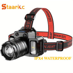 Staaricc HXP50+COB LED Headlight,, Rechargeable Lithium Battery, 1500mAh, Head-Mounted Flashlight for Outdoor Camping, Fishing, Rock Climbing, with Multiple Components