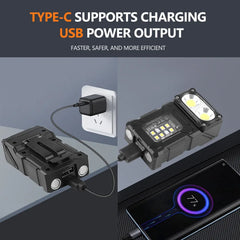 1/2PC MINI LED Flashlight USB Rechargeable Portable Tail magnet flashlight Super Bright Camping Lantern Side COB emergency light