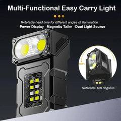 1500LM 180° Rotatable Head EDC Flashlight 8 Lighting Mode Type-C Charging LED Power Display Power Bank for Camp Hiking Emergency