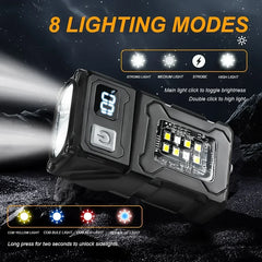 1500LM 180° Rotatable Head EDC Flashlight 8 Lighting Mode Type-C Charging LED Power Display Power Bank for Camp Hiking Emergency