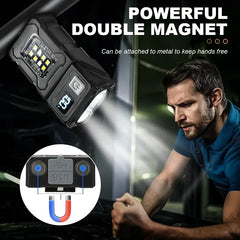 1500LM 180° Rotatable Head EDC Flashlight 8 Lighting Mode Type-C Charging LED Power Display Power Bank for Camp Hiking Emergency