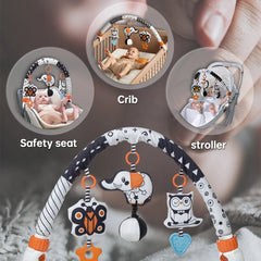 TUMAMA Baby Plush Arch Sensory Toys for Car Seat Stroller Crib Baby Play Hanging Toys Detachable Rustling Owl Rebound Elephant