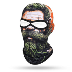 Motorcycle Balaclava, Beard Old Men Skull Print Full Face Cap, Biker Masks, Motorbike Helmet Hat, Cycling Headgear, 2 Holes,