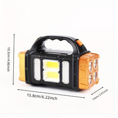 1pc Dual Solar-Powered LED+COB Multi-Functional Camping And Hiking Light, Super Bright Solar-powered Handheld Flashlight, Dual Light Sources For Emergency And Outdoor Use