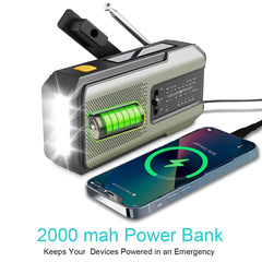 [Hand Crank Radio] Daykit Emergency Hand Crank Radio - 3-LED Flashlight, Solar Power, 2000mAh Battery, AM/FM/NOAA Weather Alerts - Camping, Hiking & Outdoor Preparedness