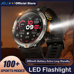 1pc JELLOO Men'S Smartwatch with 360p TFT Display, 1.45" Screen, 300mAh Rechargeable Battery, 3ATM Water Resistance, Wireless 5.2, USB Charging, LED Flashlight, Pedometer, Sports Modes, Compatible with iPhone & Android - Idea